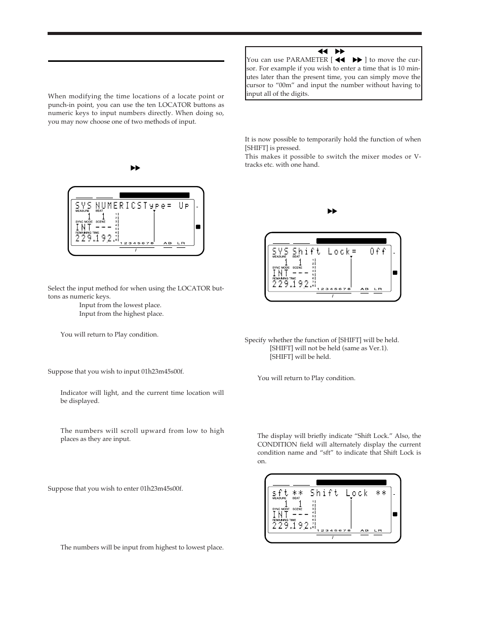 Other, Using the numeric keys ([numerics]), Holding the function of [shift] (shift lock) | Example procedure when numerics type=up, Example procedure when numerics type=dwn, Example procedure when switching the mixer mode | Roland Vs-880 User Manual | Page 44 / 154