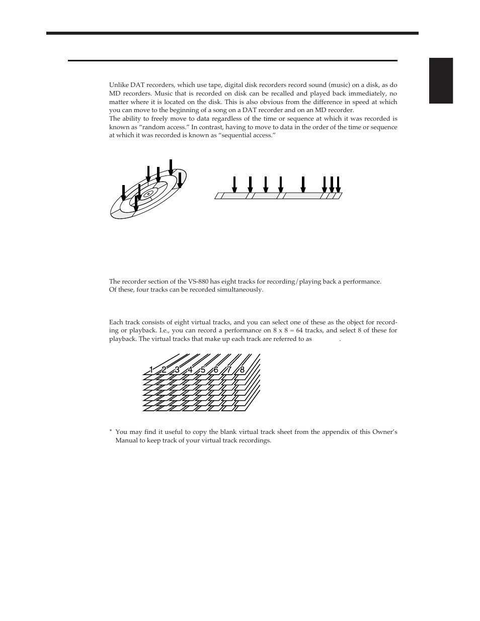 Differences with a tape-type mtr, Virtual tracks provided for each track (v-tracks) | Roland Vs-880 User Manual | Page 53 / 154