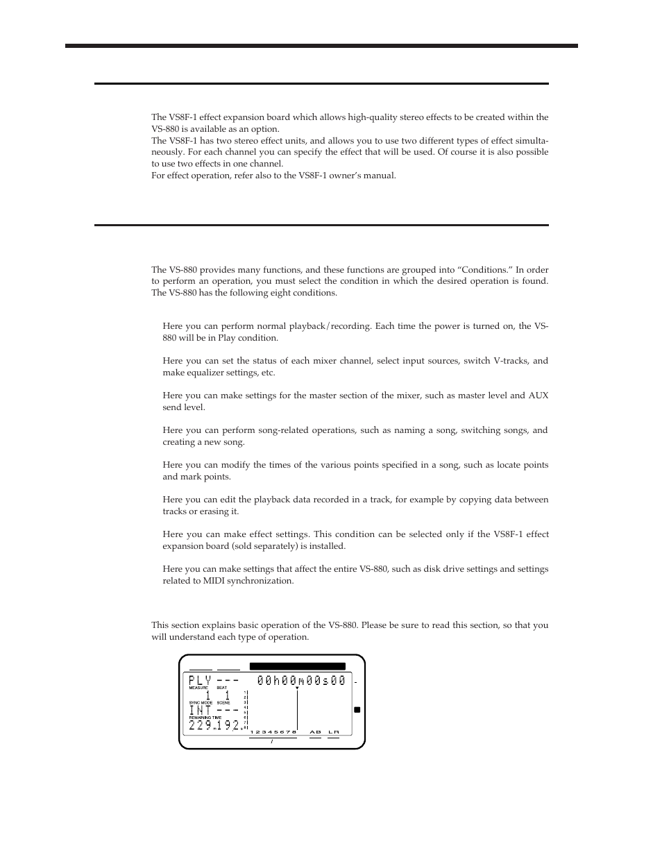 Vs-880 operation, About the effect expansion board (vs8f-1), How operations are organized (conditions) | Switching conditions | Roland Vs-880 User Manual | Page 54 / 154