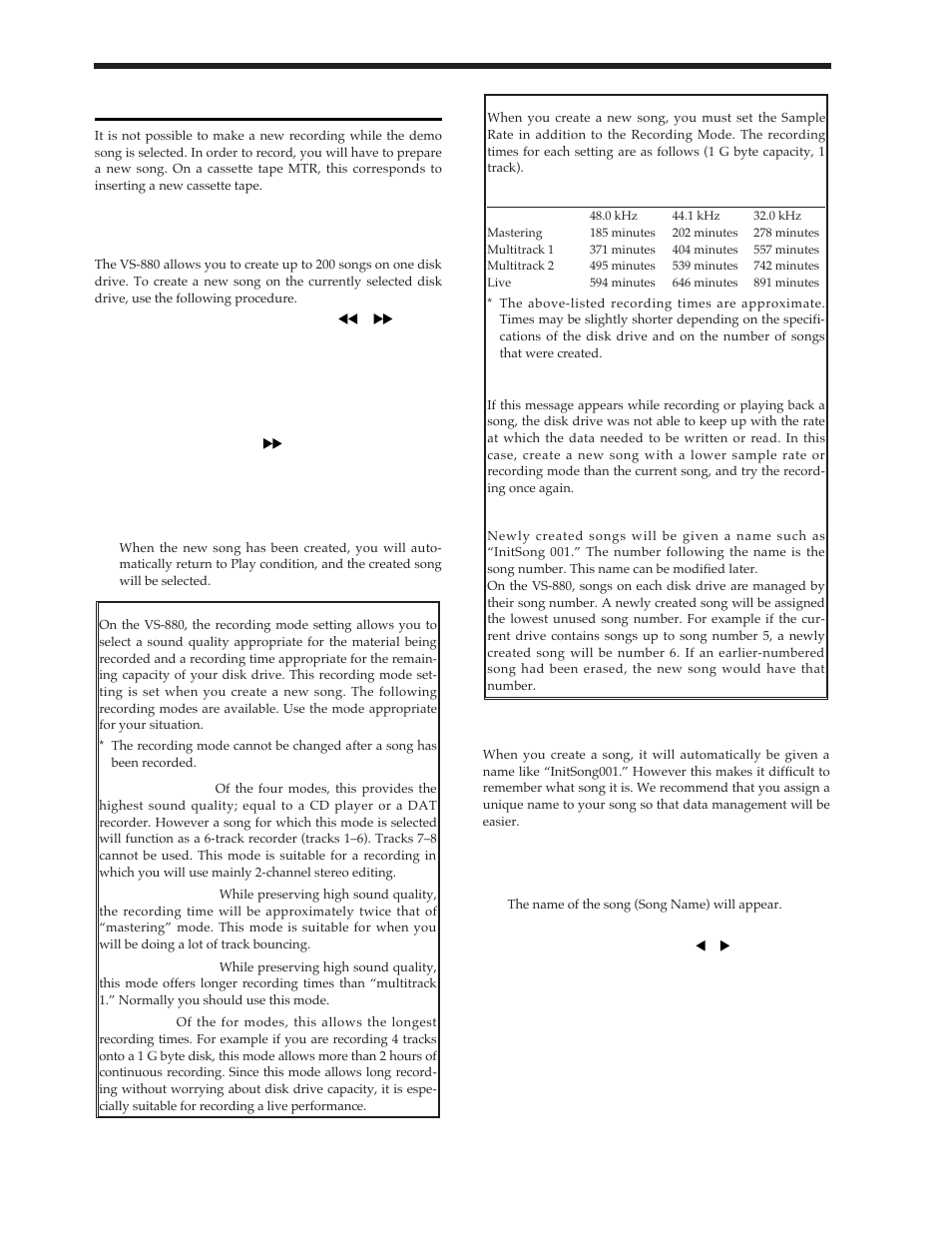 Making a new recording, Specifying the recording mode (song new), Naming the song (song name) | Roland Vs-880 User Manual | Page 62 / 154