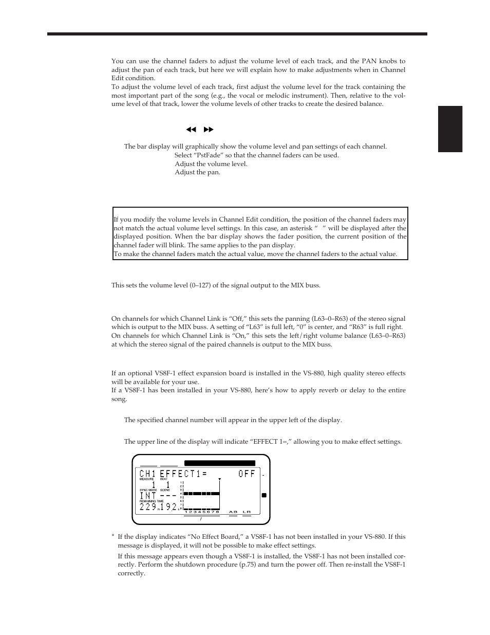 Adjusting the volume and pan (level/pan), Applying effects (loop) | Roland Vs-880 User Manual | Page 69 / 154