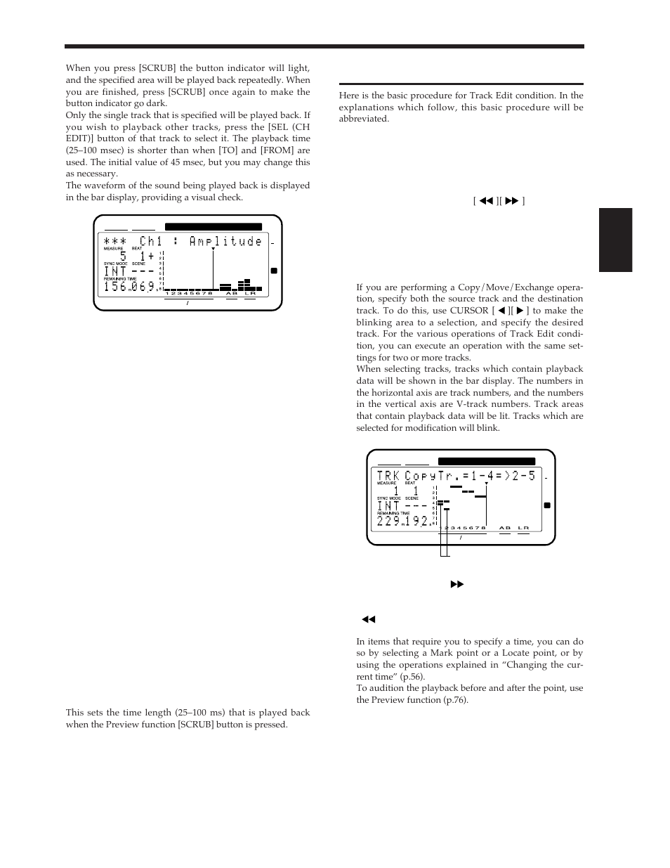 Basic procedure, Finding the location where sound begins (example), Adjusting the scrub length | Roland Vs-880 User Manual | Page 77 / 154