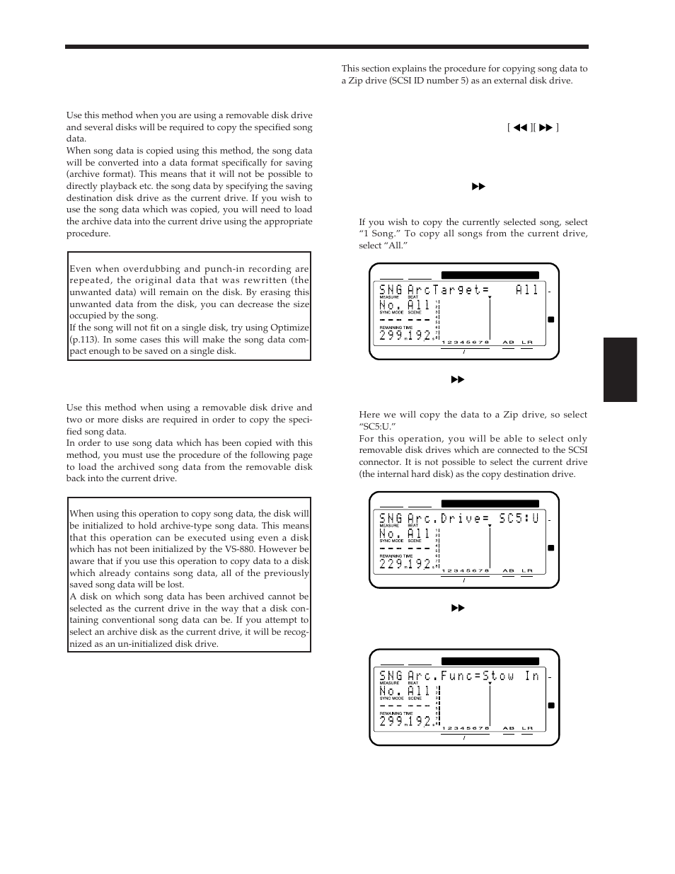 Procedure for saving on multiple disks (store in) | Roland Vs-880 User Manual | Page 95 / 154