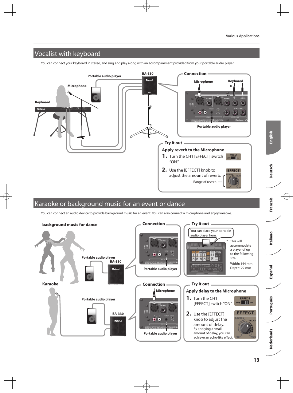 Vocalist with keyboard, Karaoke or background music for an event or dance | Roland BA-330 User Manual | Page 15 / 24