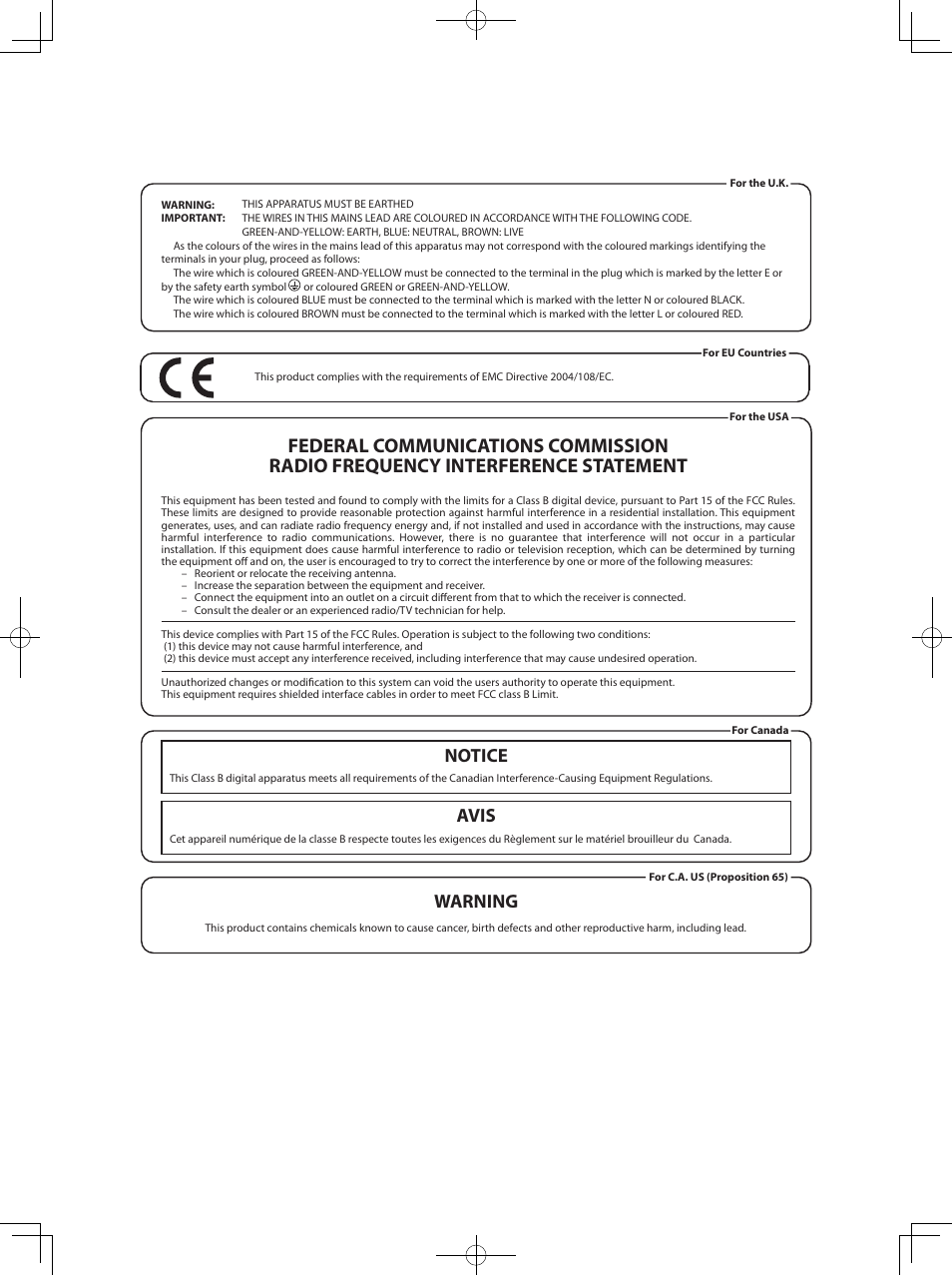 Notice avis, Warning | Roland BA-330 User Manual | Page 22 / 24