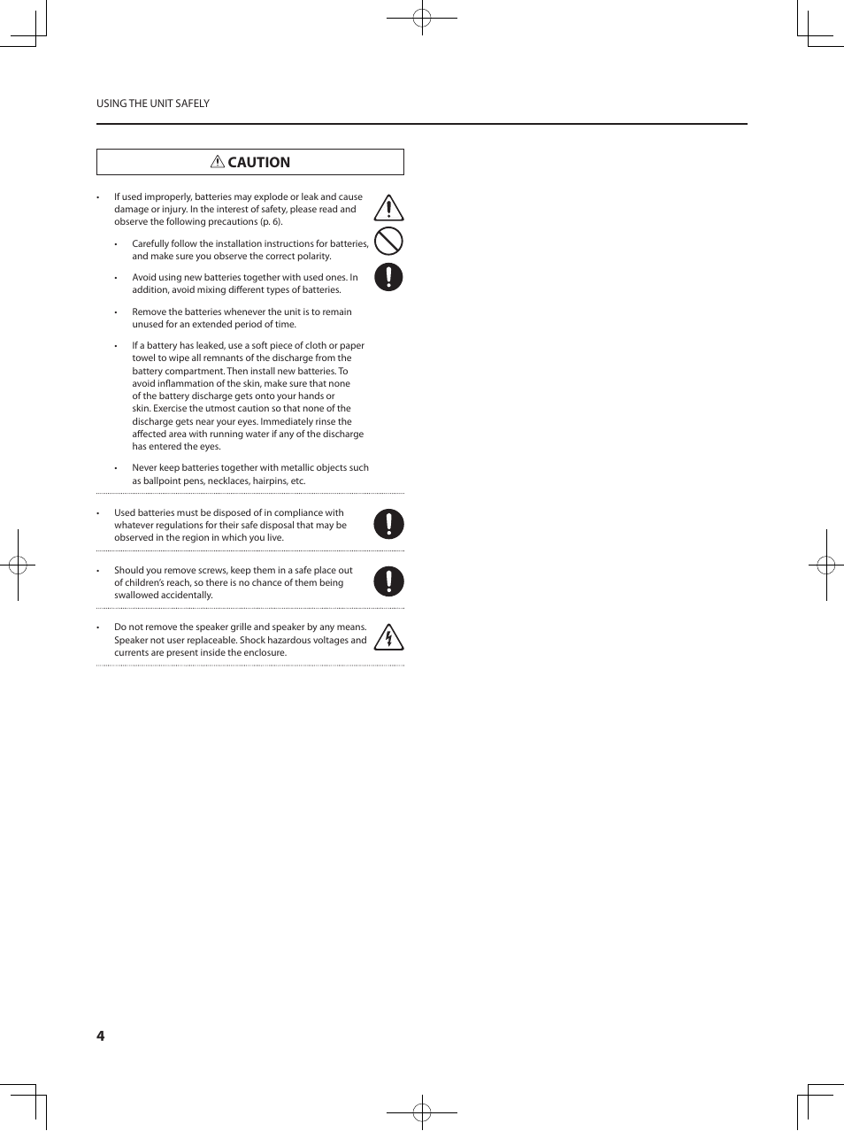 Caution | Roland BA-330 User Manual | Page 6 / 24