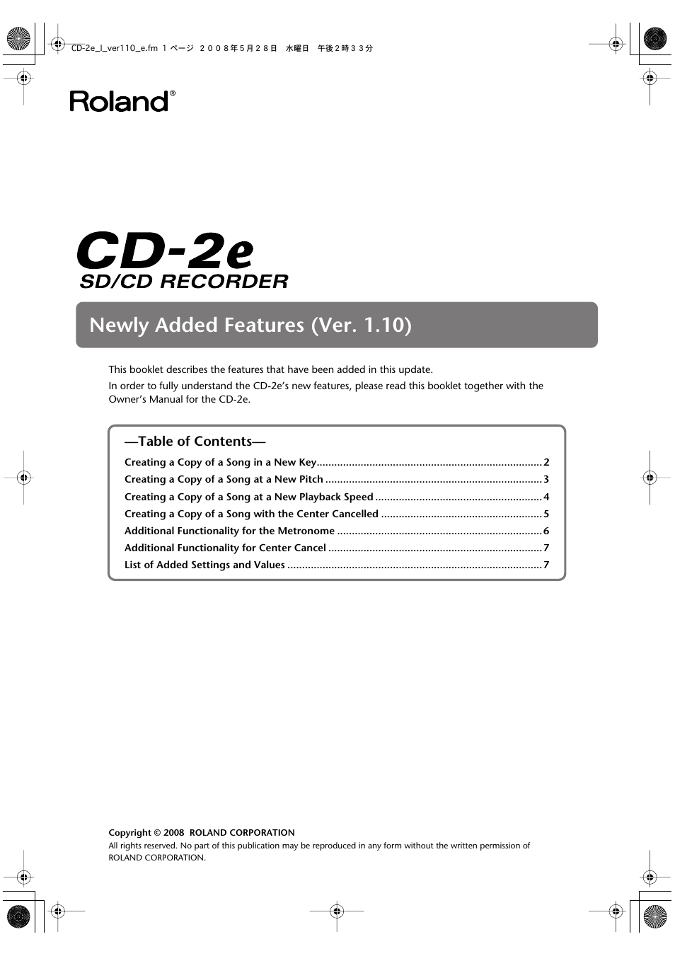 Roland Recorder CD-2e User Manual | 8 pages