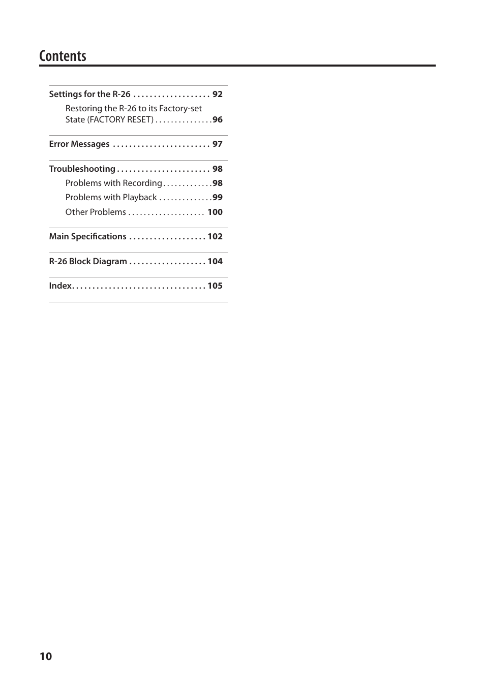 Roland Portable Recorded R-26 User Manual | Page 10 / 112