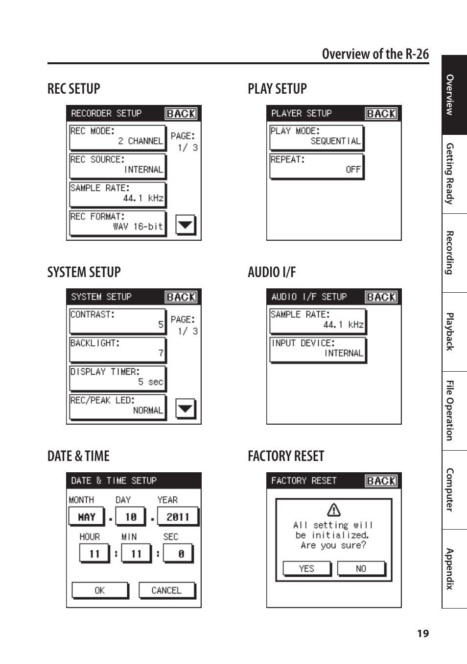 Overview of the r-26 | Roland Portable Recorded R-26 User Manual | Page 19 / 112