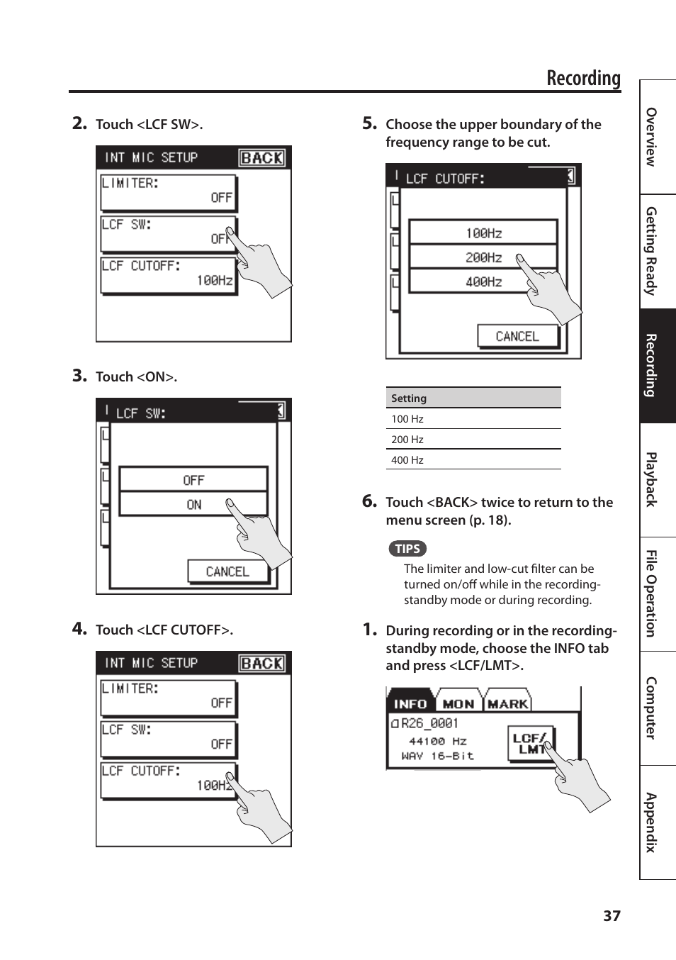 Recording | Roland Portable Recorded R-26 User Manual | Page 37 / 112