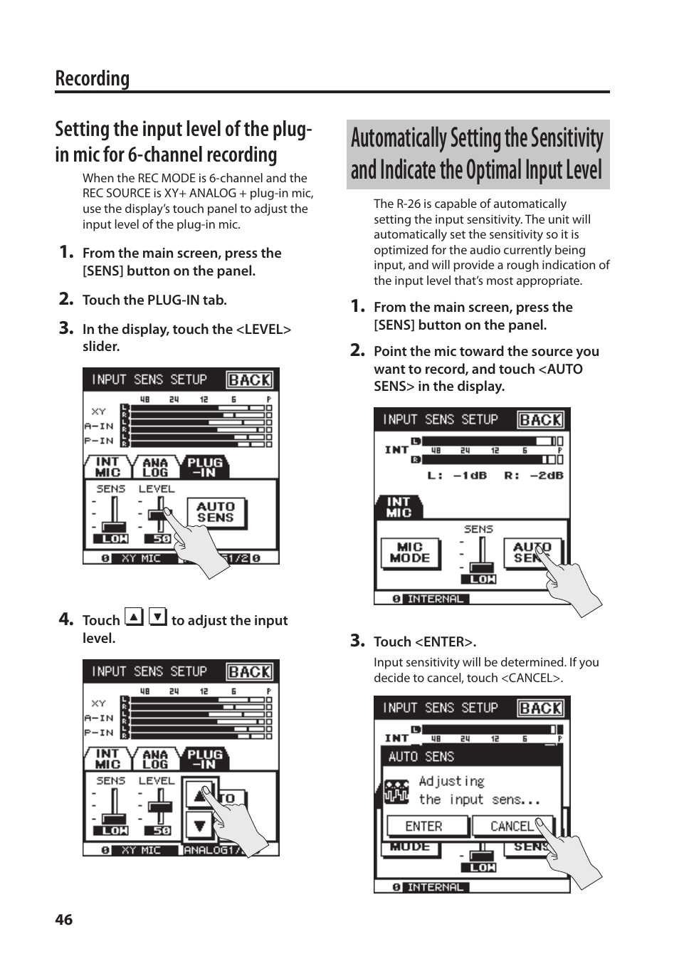 Recording | Roland Portable Recorded R-26 User Manual | Page 46 / 112