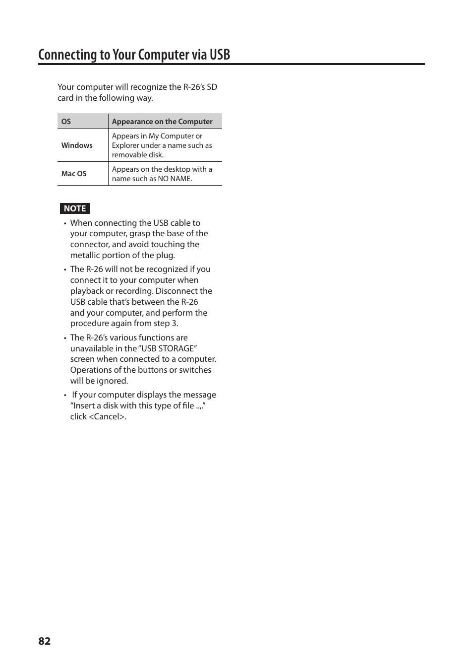 Connecting to your computer via usb | Roland Portable Recorded R-26 User Manual | Page 82 / 112