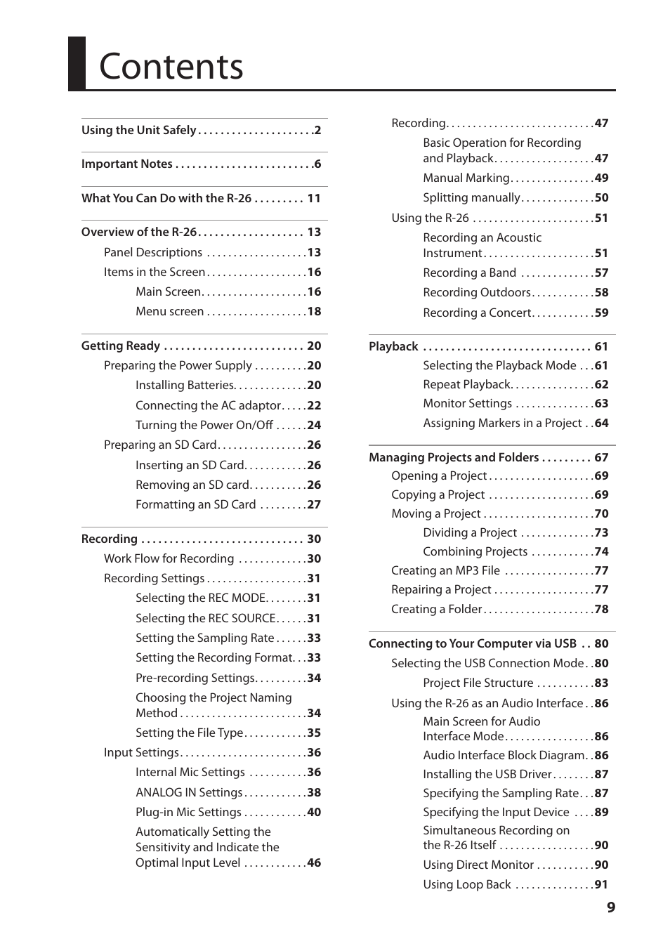 Roland Portable Recorded R-26 User Manual | Page 9 / 112