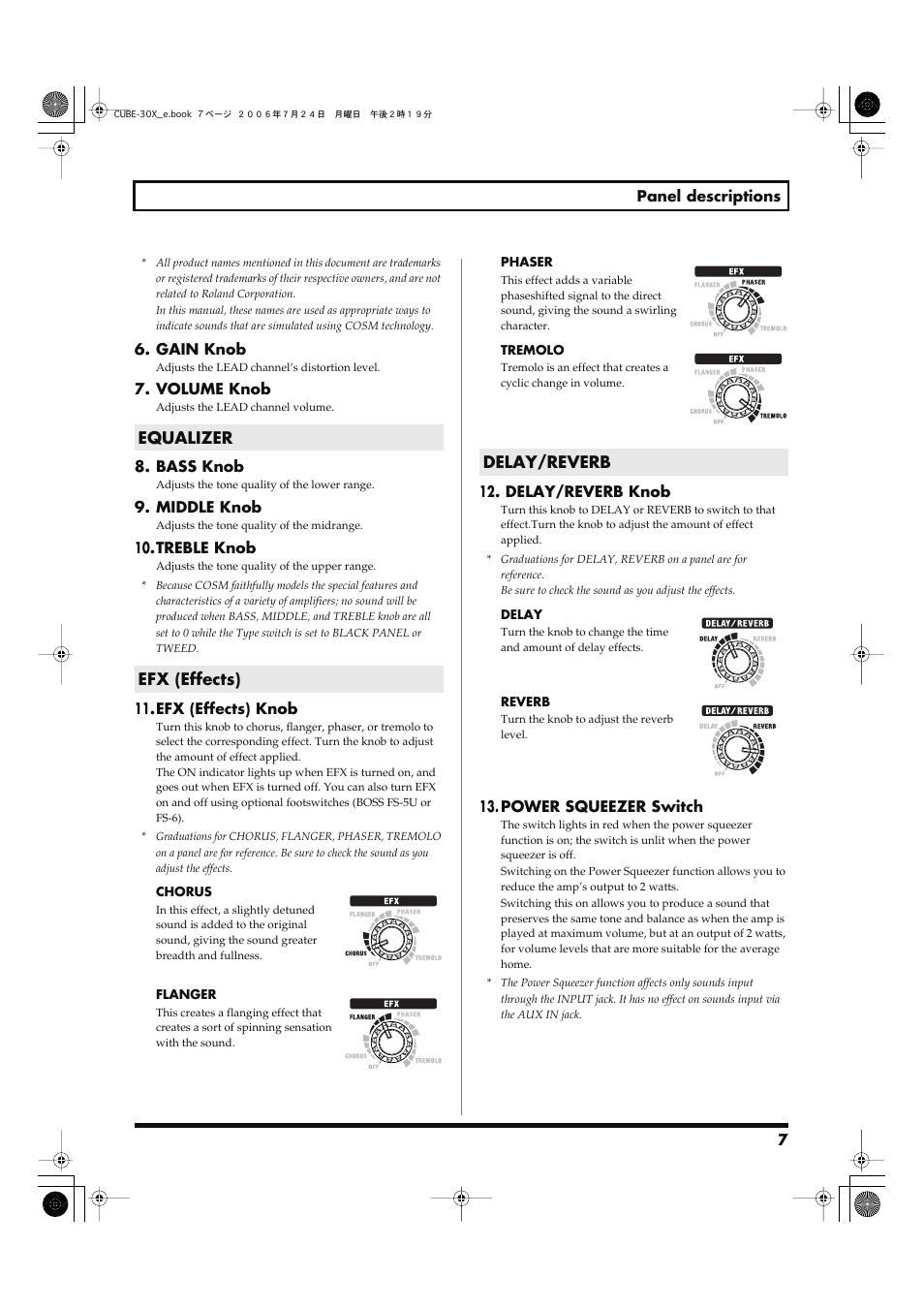 Equalizer efx (effects) delay/reverb | Roland CUBE-30X User Manual | Page 7 / 12