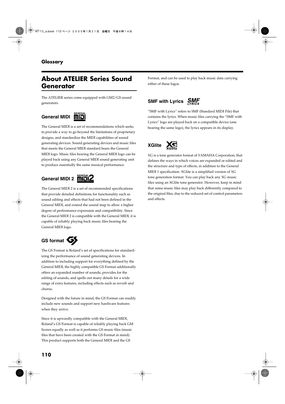 About atelier series sound generator | Roland AT15 User Manual | Page 110 / 120