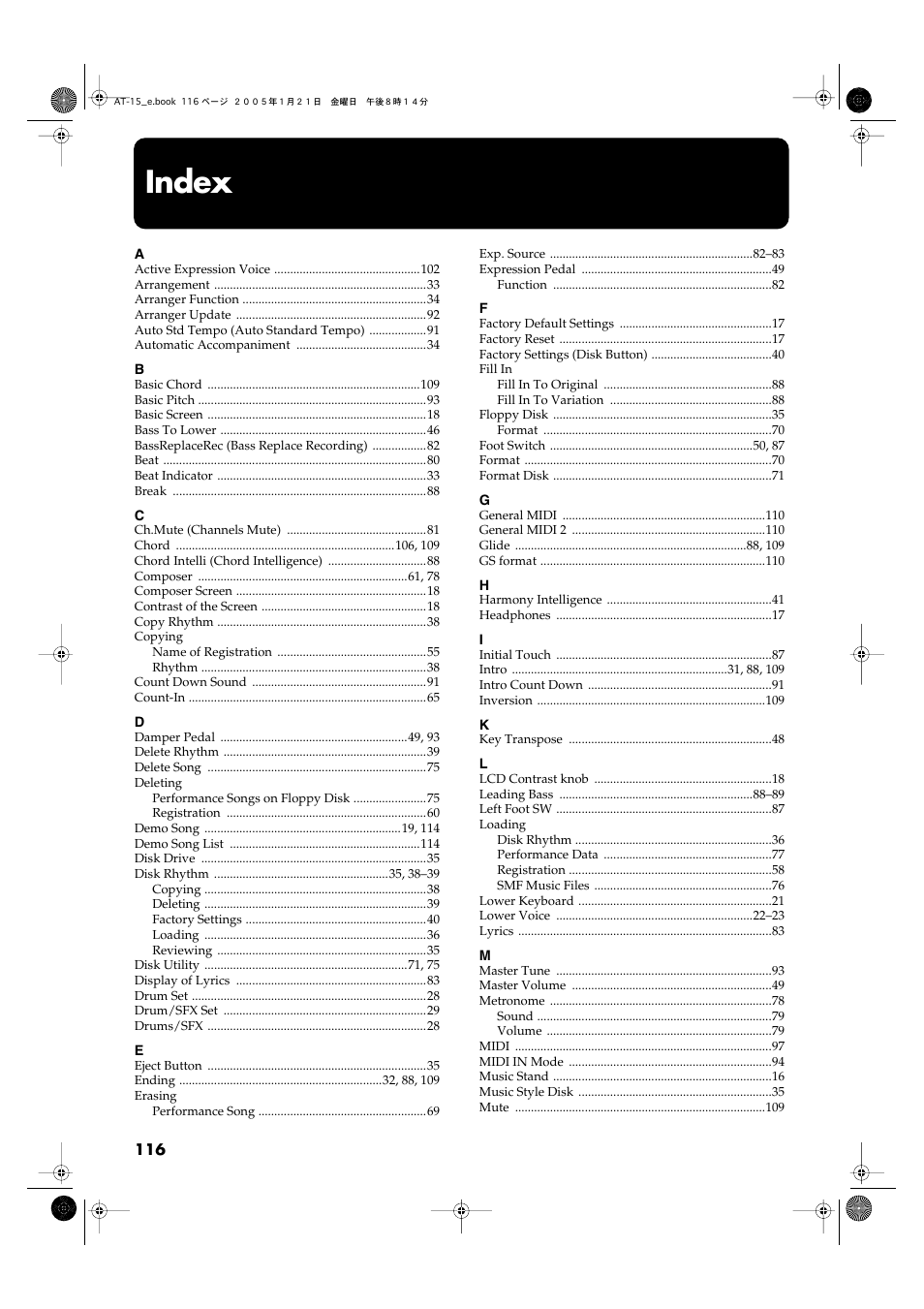 Index | Roland AT15 User Manual | Page 116 / 120