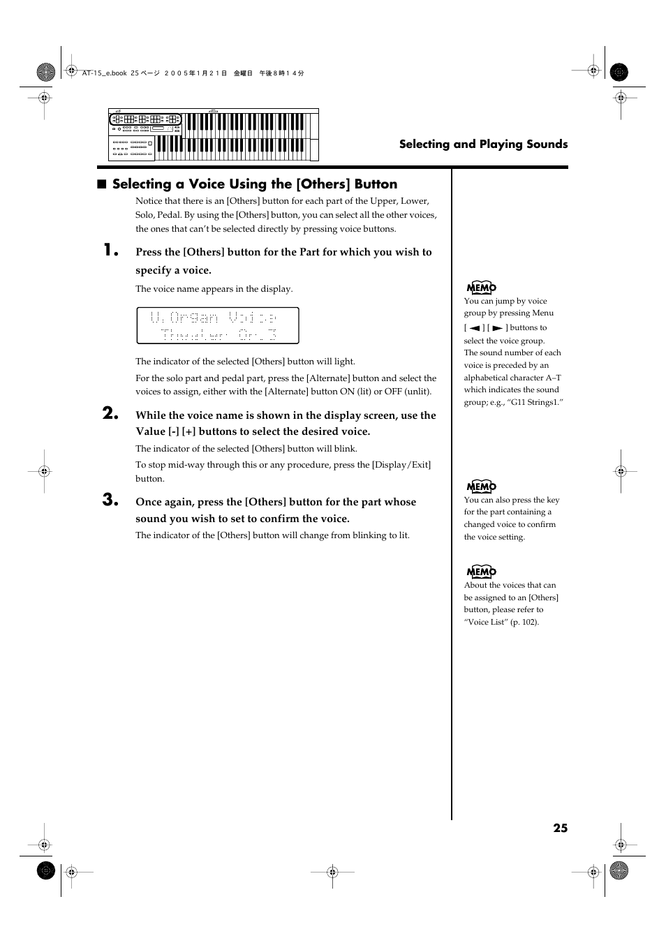 Selecting a voice using the [others] button | Roland AT15 User Manual | Page 25 / 120