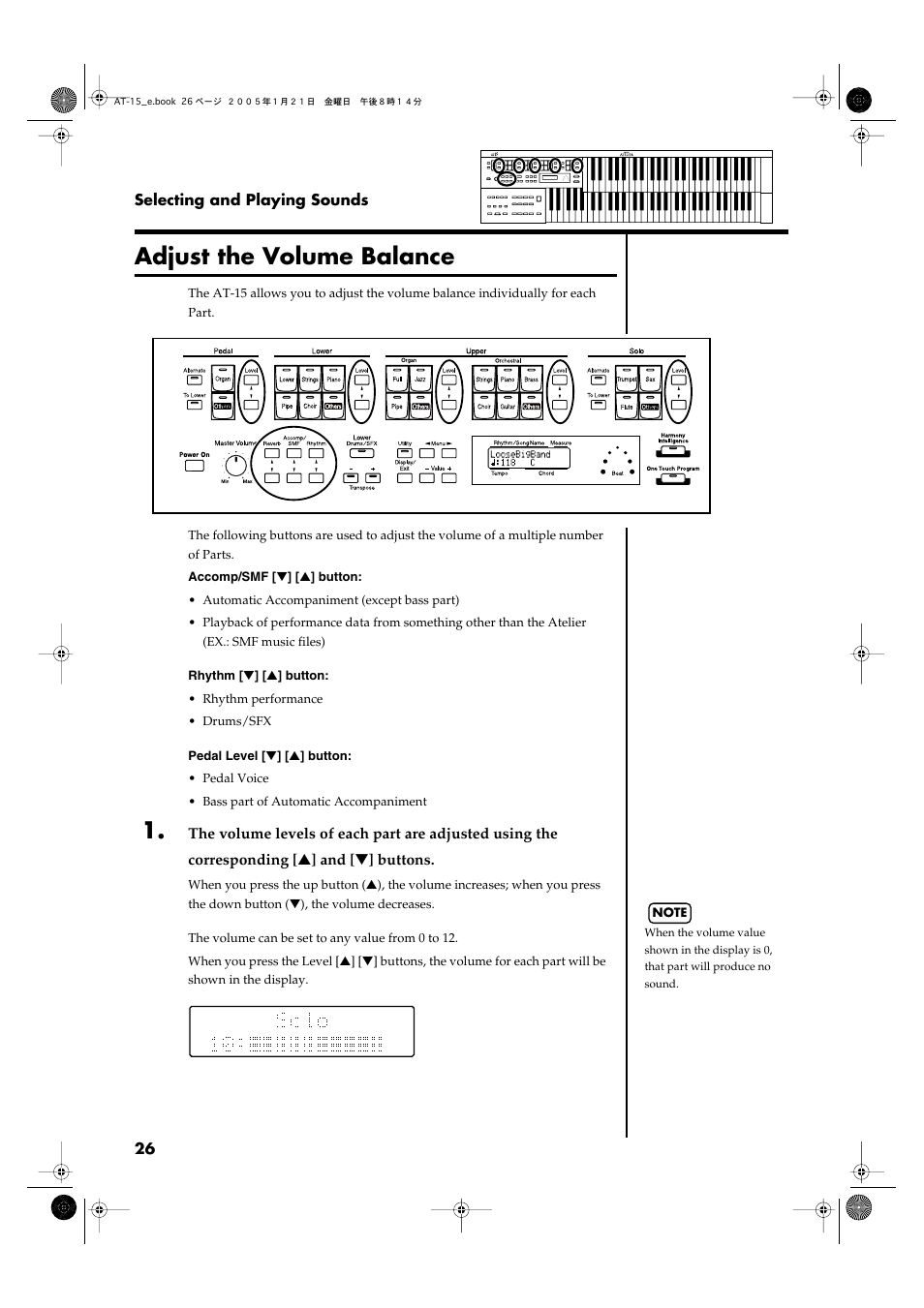 Adjust the volume balance, P. 26), P. 26, p. 44) | Roland AT15 User Manual | Page 26 / 120
