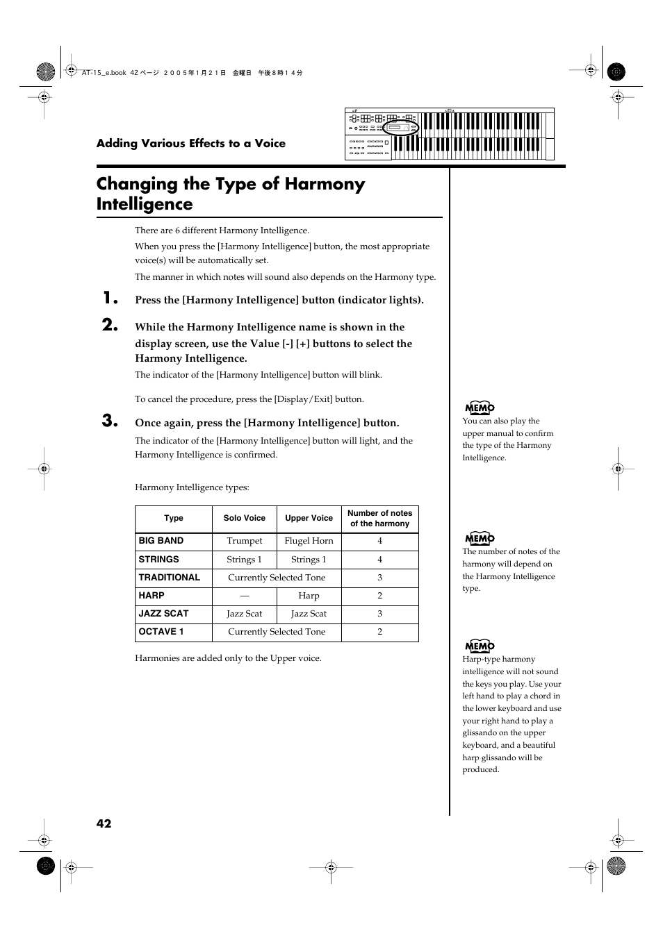 Changing the type of harmony intelligence | Roland AT15 User Manual | Page 42 / 120