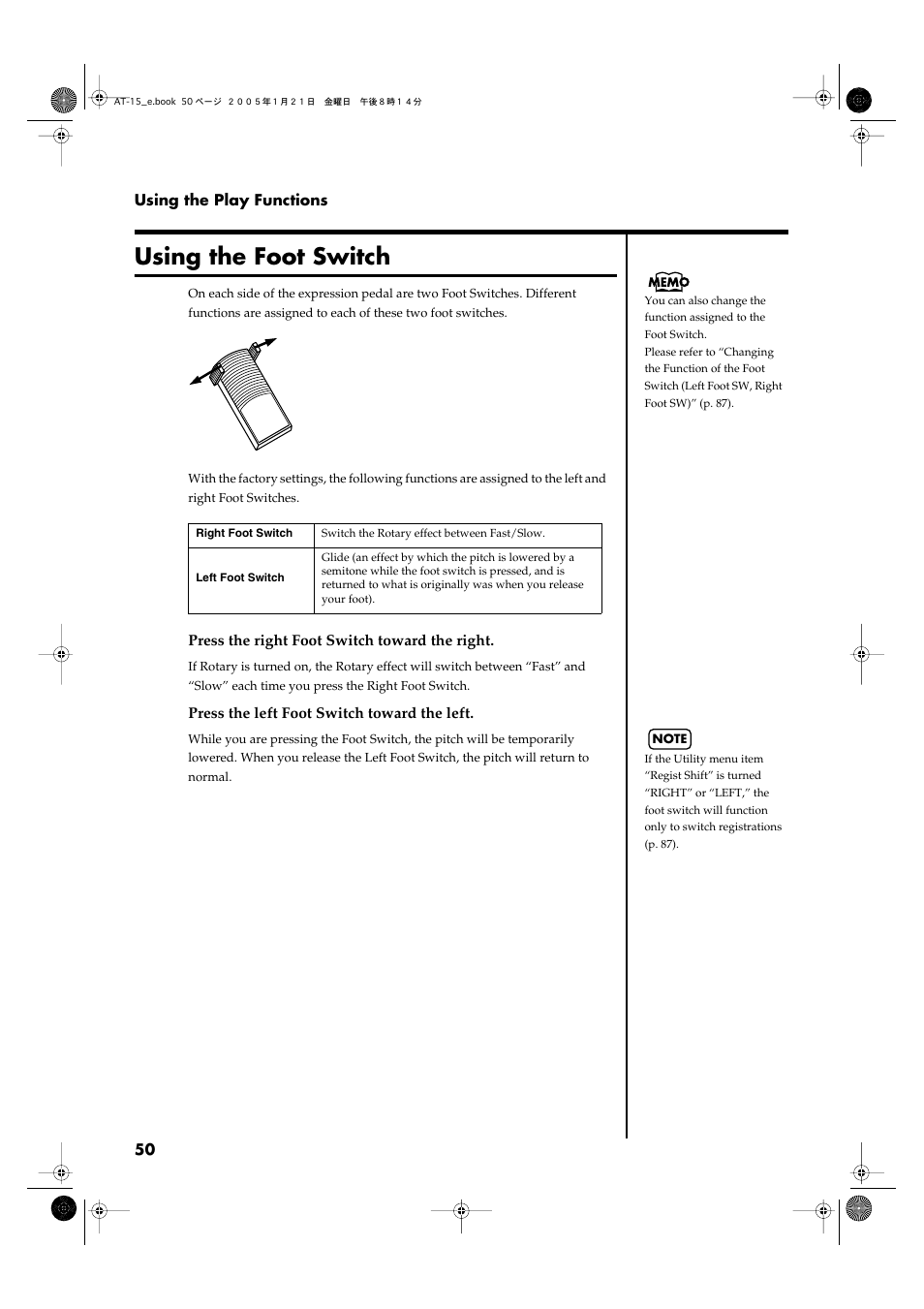 Using the foot switch | Roland AT15 User Manual | Page 50 / 120
