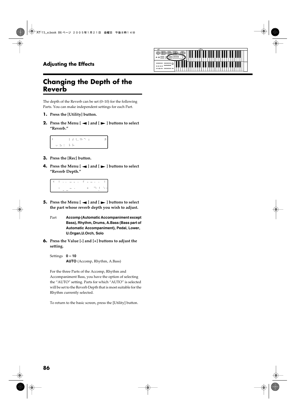 Changing the depth of the reverb | Roland AT15 User Manual | Page 86 / 120