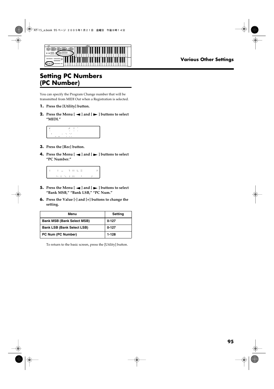 Setting pc numbers (pc number) | Roland AT15 User Manual | Page 95 / 120