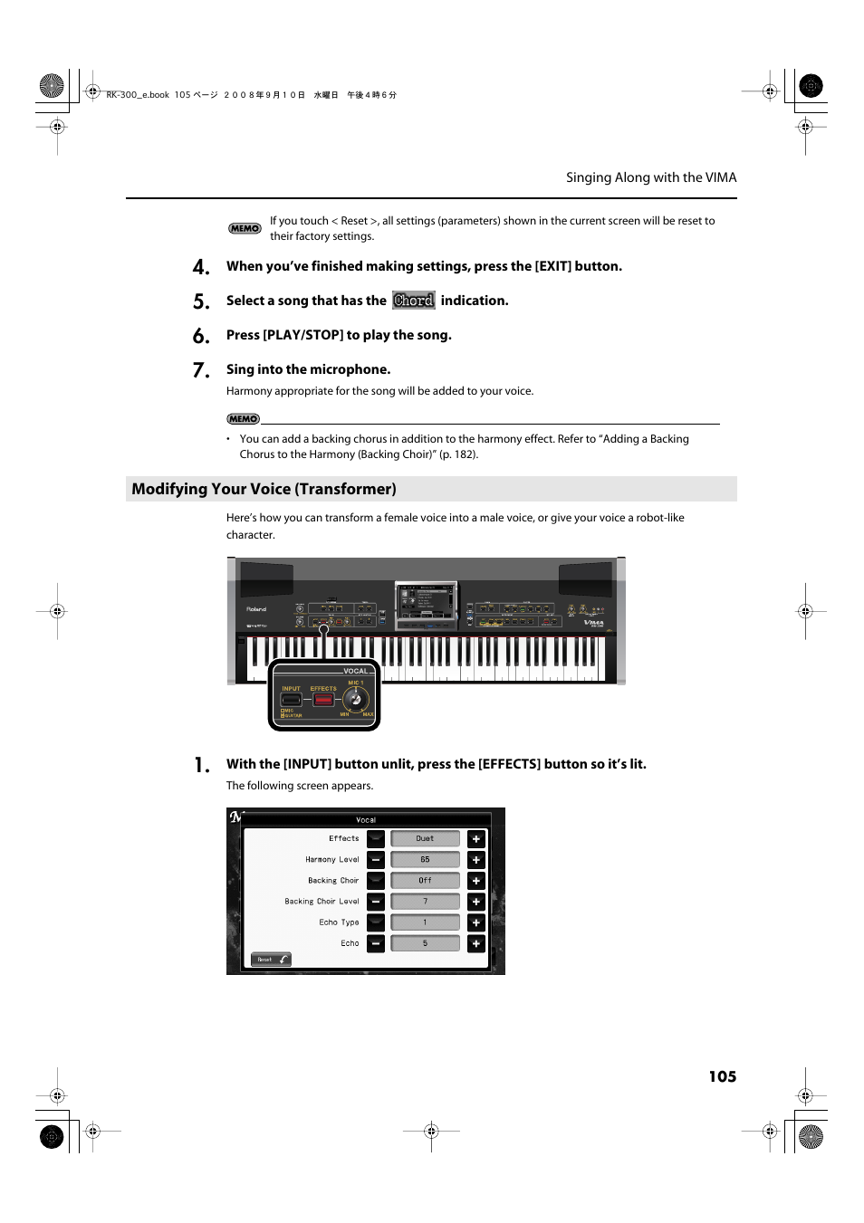 Modifying your voice (transformer) | Roland RK-300 User Manual | Page 105 / 228