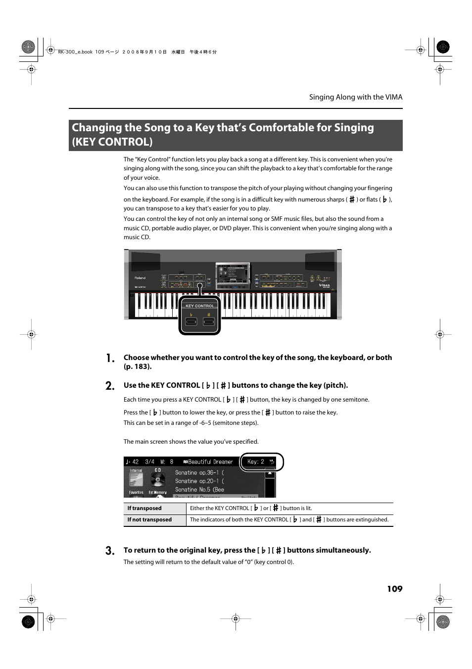 Performance on the keyboard (p. 109), Key control (p. 109) | Roland RK-300 User Manual | Page 109 / 228