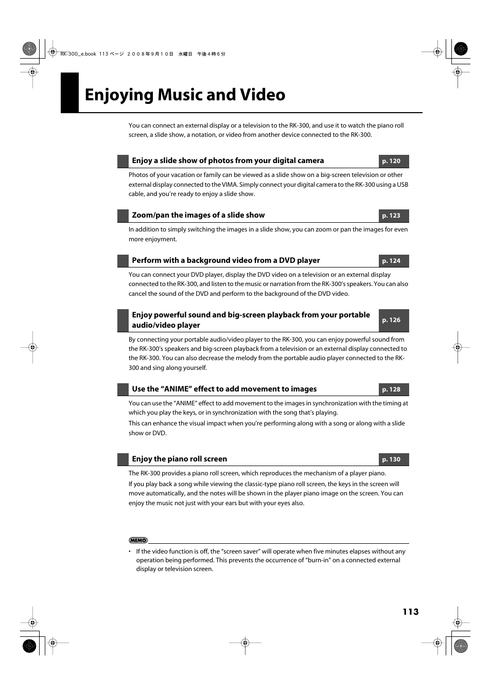 Enjoying music and video | Roland RK-300 User Manual | Page 113 / 228