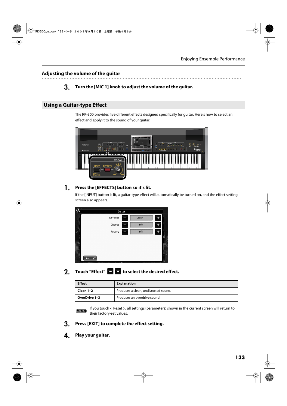 Using a guitar-type effect, Designed specifically for guitar (p. 133) | Roland RK-300 User Manual | Page 133 / 228