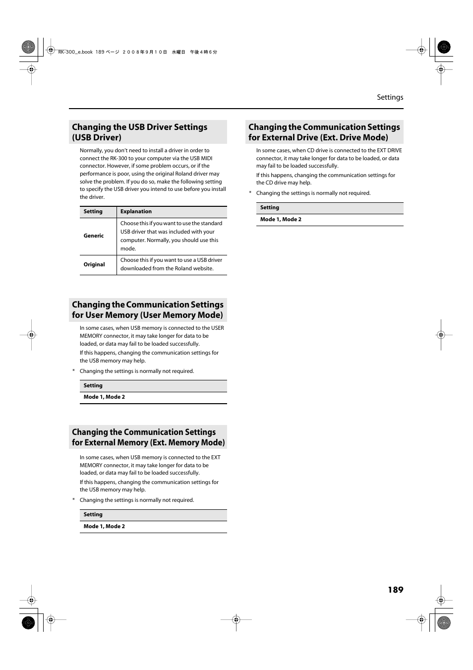 Changing the usb driver settings (usb driver) | Roland RK-300 User Manual | Page 189 / 228