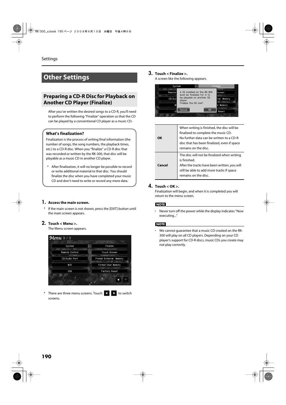 Other settings | Roland RK-300 User Manual | Page 190 / 228