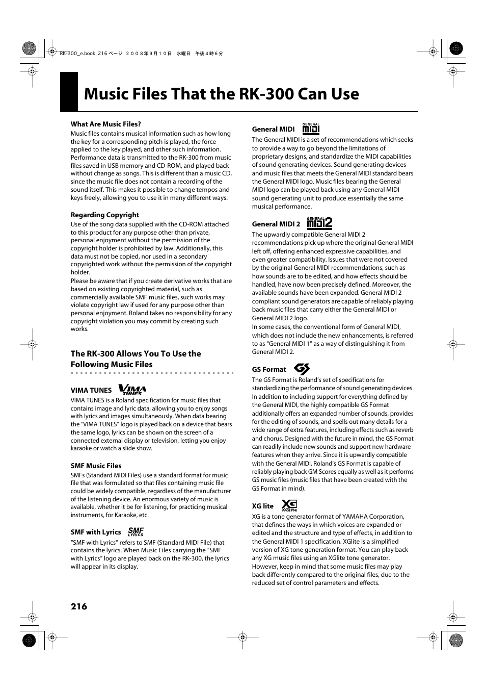 Music files that the rk-300 can use | Roland RK-300 User Manual | Page 216 / 228