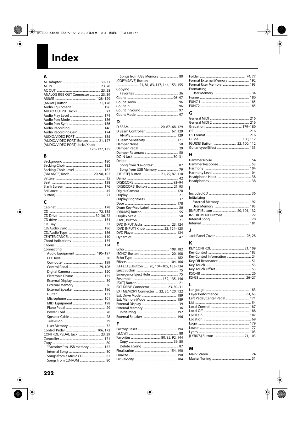 Index | Roland RK-300 User Manual | Page 222 / 228