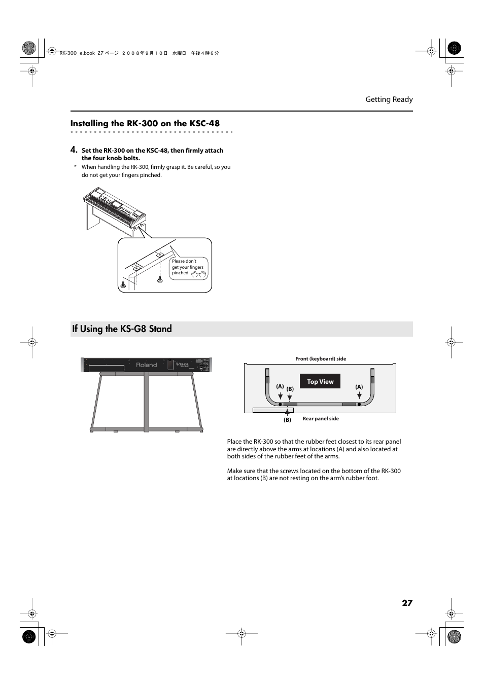 If using the ks-g8 stand | Roland RK-300 User Manual | Page 27 / 228