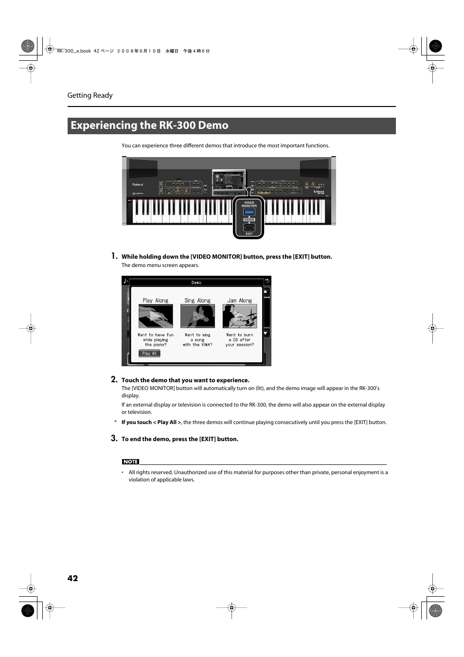 Experiencing the rk-300 demo | Roland RK-300 User Manual | Page 42 / 228