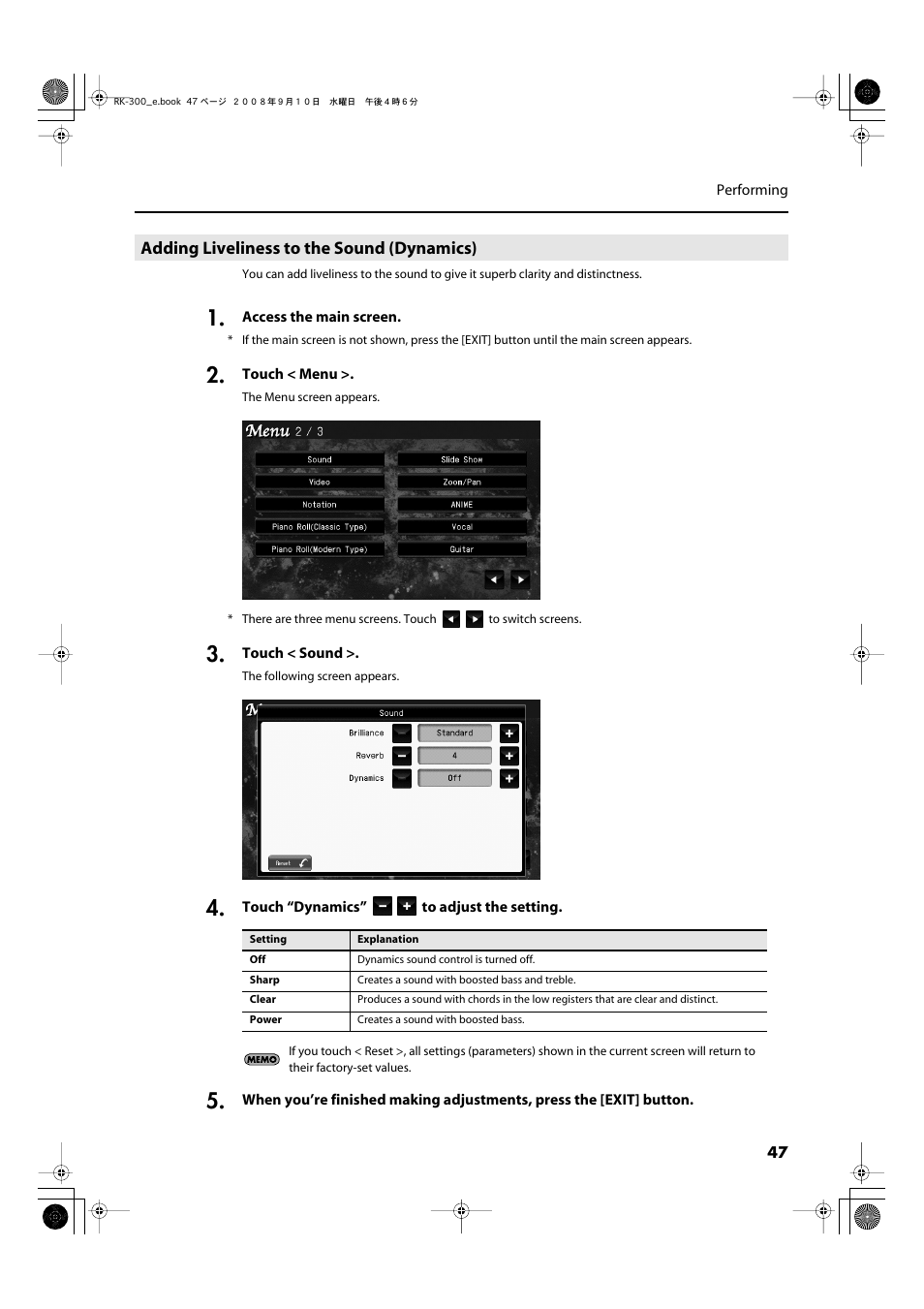 Adding liveliness to the sound (dynamics) | Roland RK-300 User Manual | Page 47 / 228