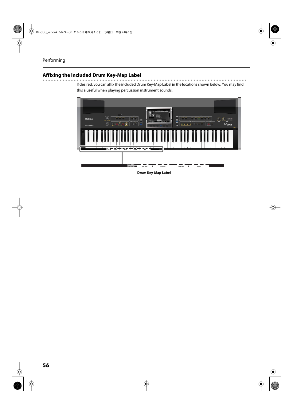 Affixing the included drum key-map label | Roland RK-300 User Manual | Page 56 / 228