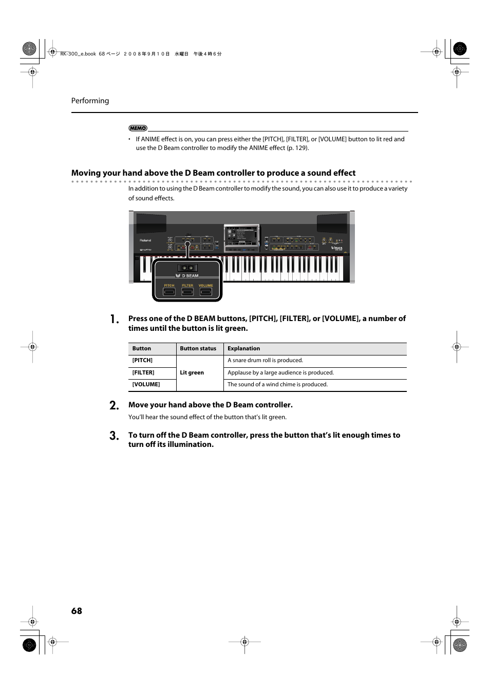 Or produce sound effects such as applause (p. 68) | Roland RK-300 User Manual | Page 68 / 228