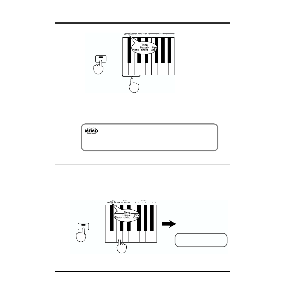 Layering two instrument sounds— dual play, Layering the piano tones and strings tones | Roland DP-1000 User Manual | Page 14 / 29