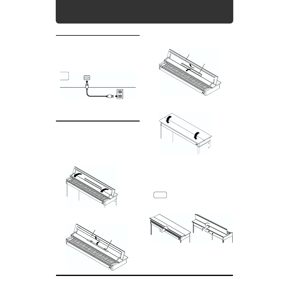 Before you play, Connecting the power cord, Opening and closing the lid | Opening the lid, Closing the lid | Roland DP-1000 User Manual | Page 8 / 29