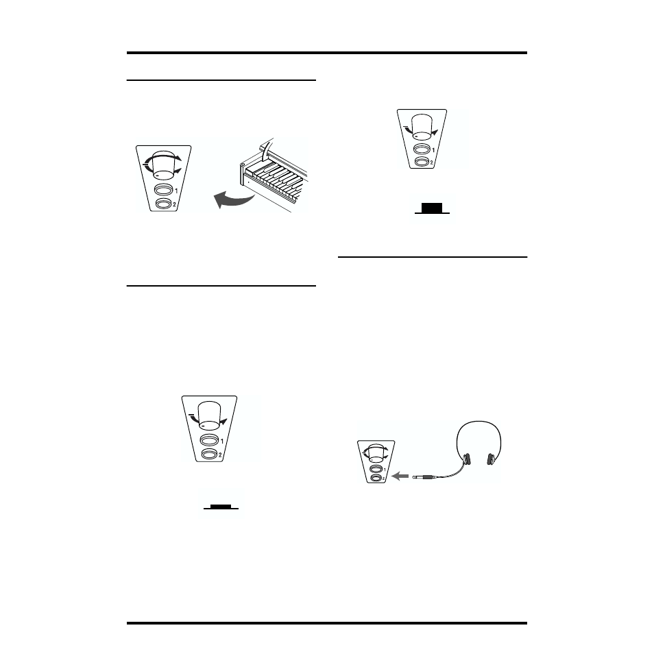 About the volume knob, Turning the power on and off, Turning on the power | Turning off the power, Connecting headphones, Precautions to take when using headphones, Turns the dp-1000’s power on and off (p. 8) | Roland DP-1000 User Manual | Page 9 / 29