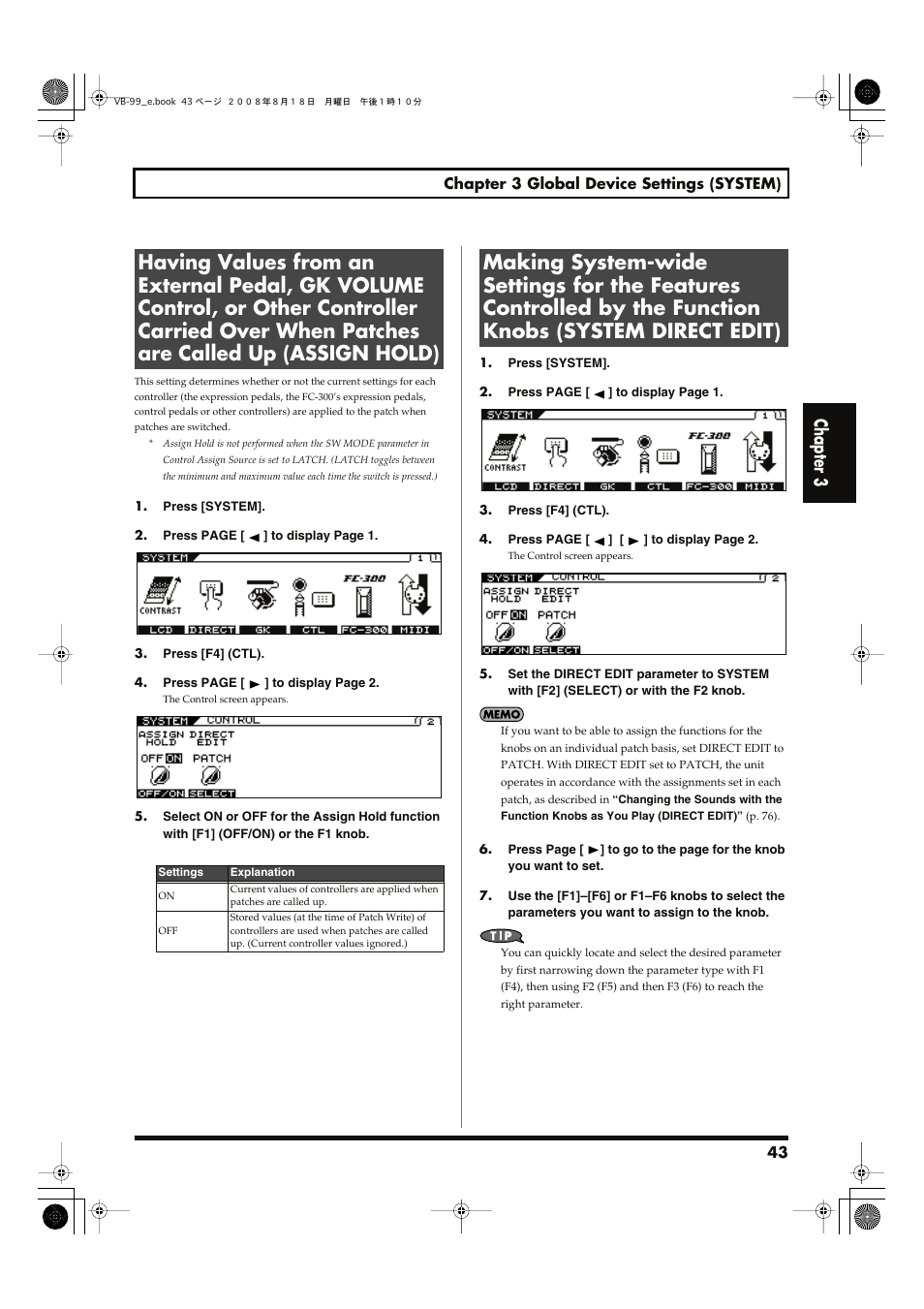 Chapter 3 | Roland V-Bass VB-99 User Manual | Page 43 / 184