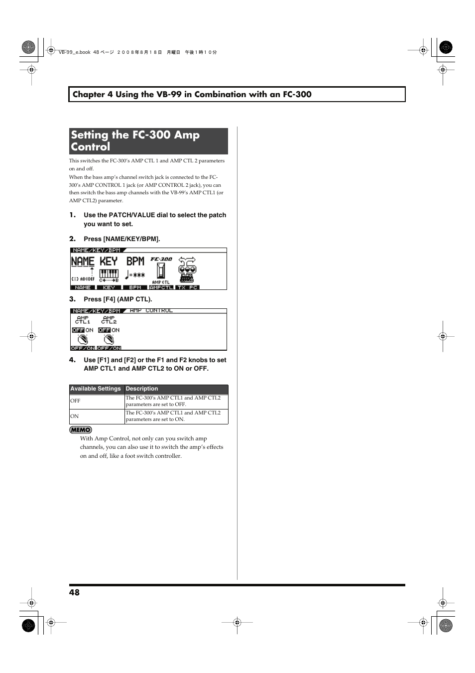 Setting the fc-300 amp control | Roland V-Bass VB-99 User Manual | Page 48 / 184