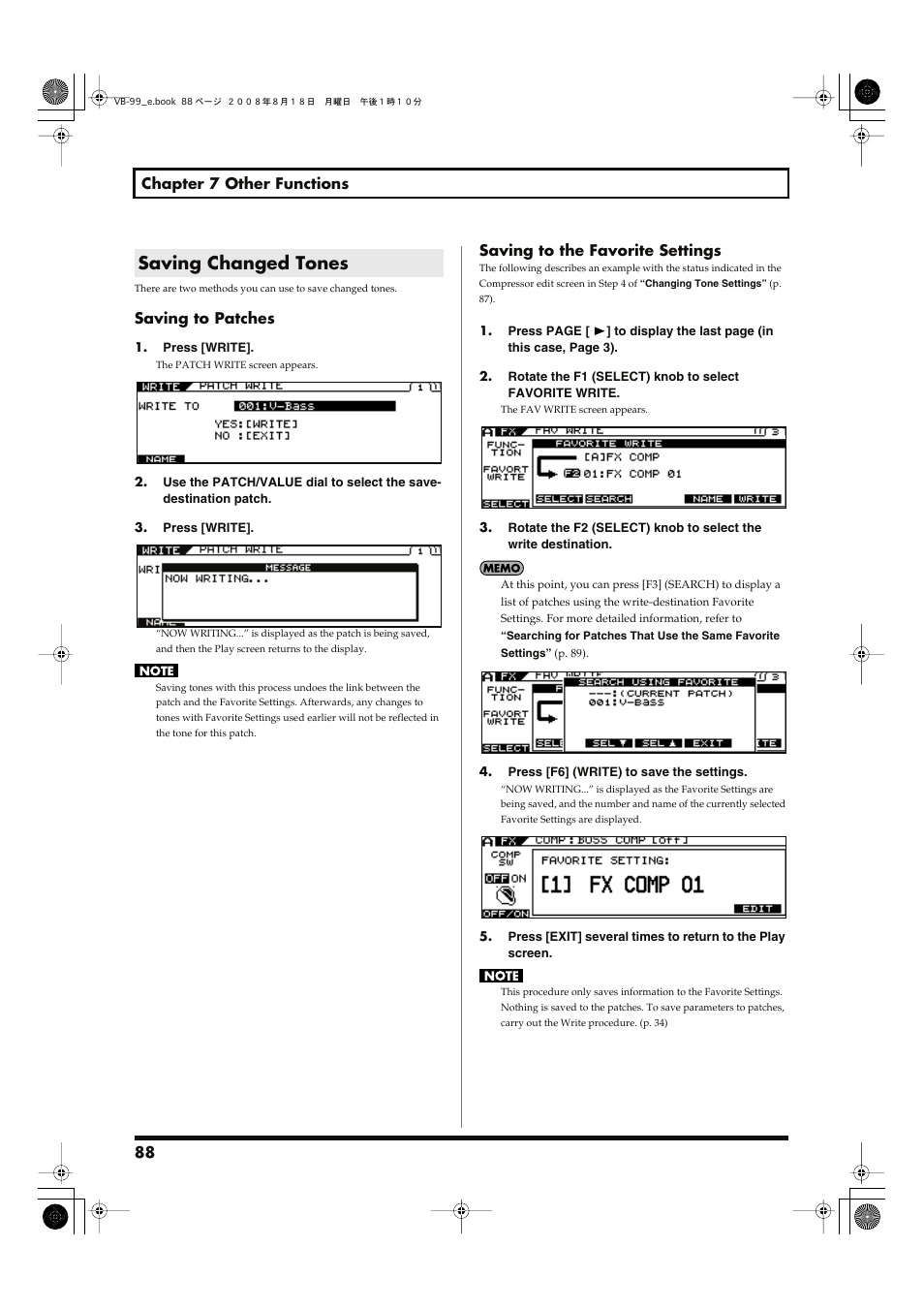 Saving changed tones | Roland V-Bass VB-99 User Manual | Page 88 / 184