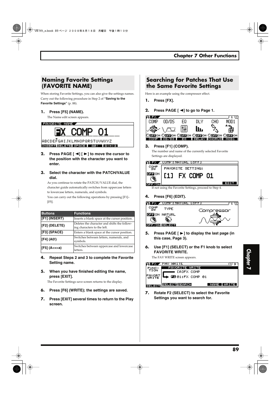 Naming favorite settings (favorite name), Searching for patches that use the same favorite, Settings | P. 89), Chapter 7 | Roland V-Bass VB-99 User Manual | Page 89 / 184