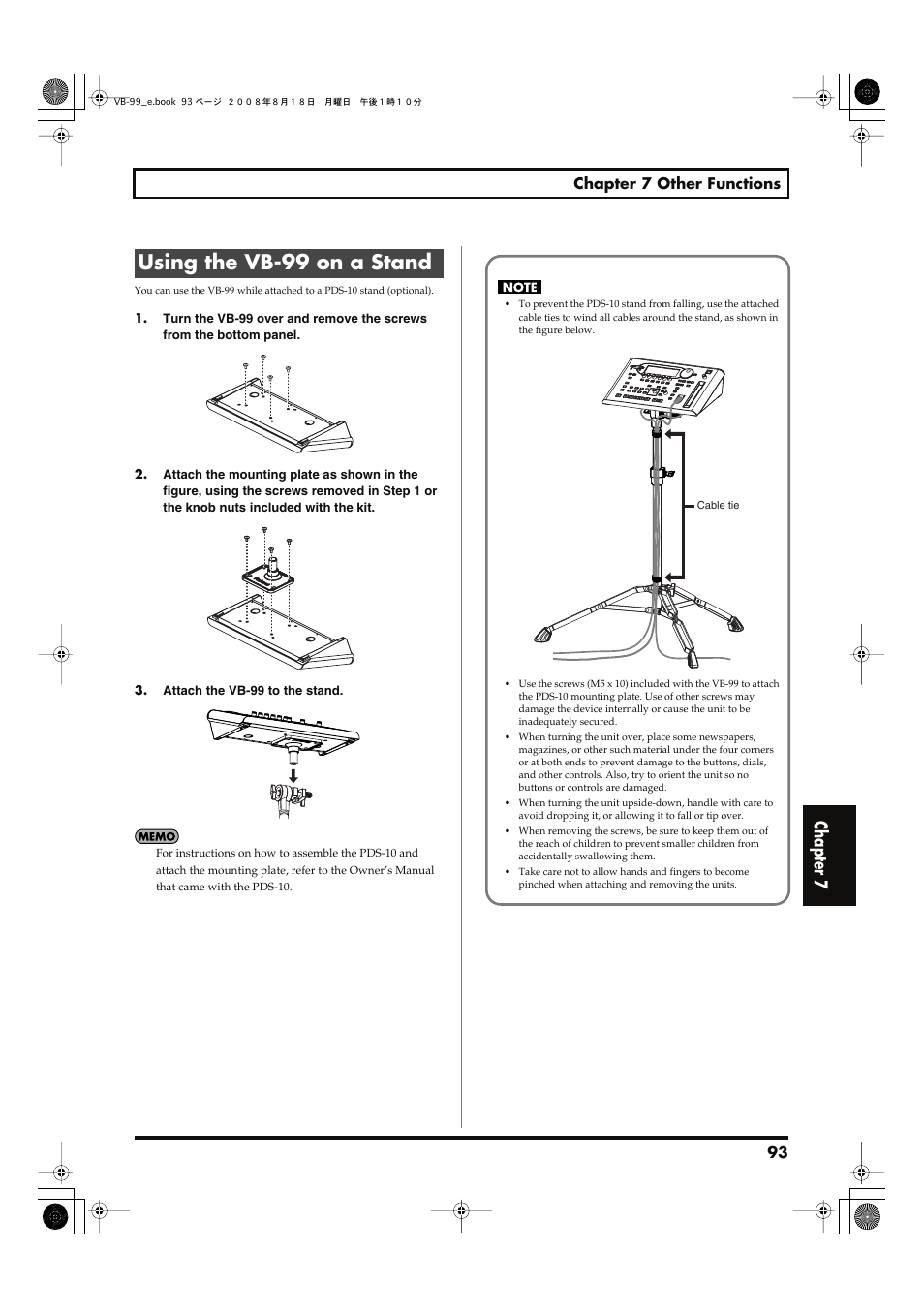 Using the vb-99 on a stand, Chapter 7 | Roland V-Bass VB-99 User Manual | Page 93 / 184
