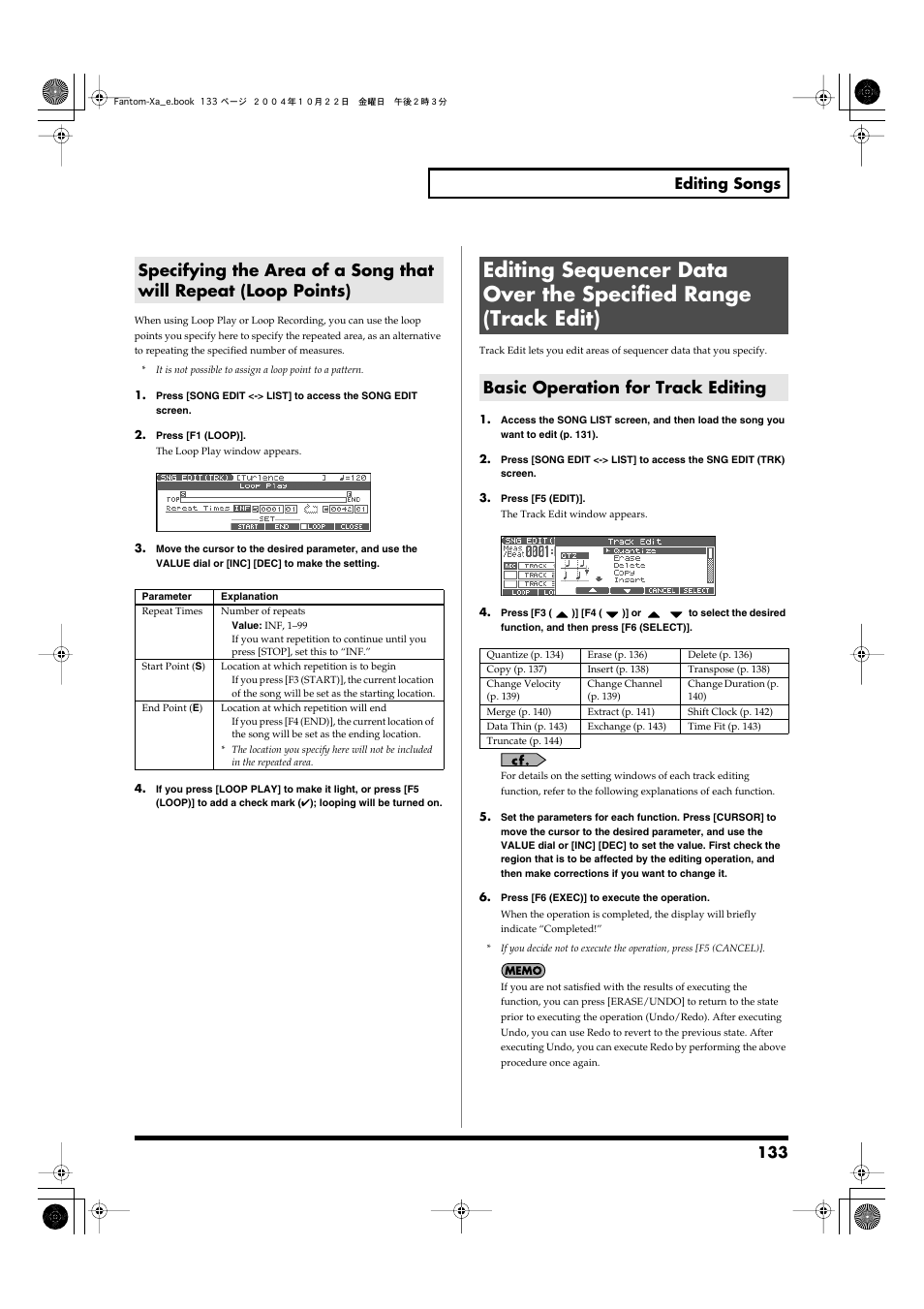 Basic operation for track editing, Points), P. 133) | 133 editing songs | Roland Fantom-Xa User Manual | Page 133 / 264
