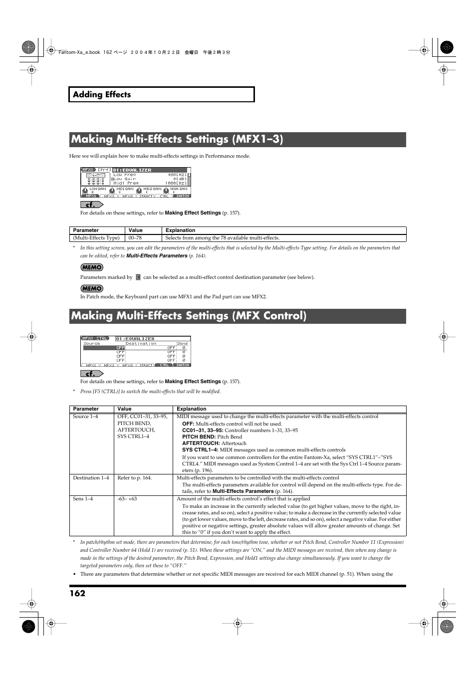 Making multi-effects settings (mfx1–3), Making multi-effects settings (mfx control), P. 162) | 162 adding effects | Roland Fantom-Xa User Manual | Page 162 / 264