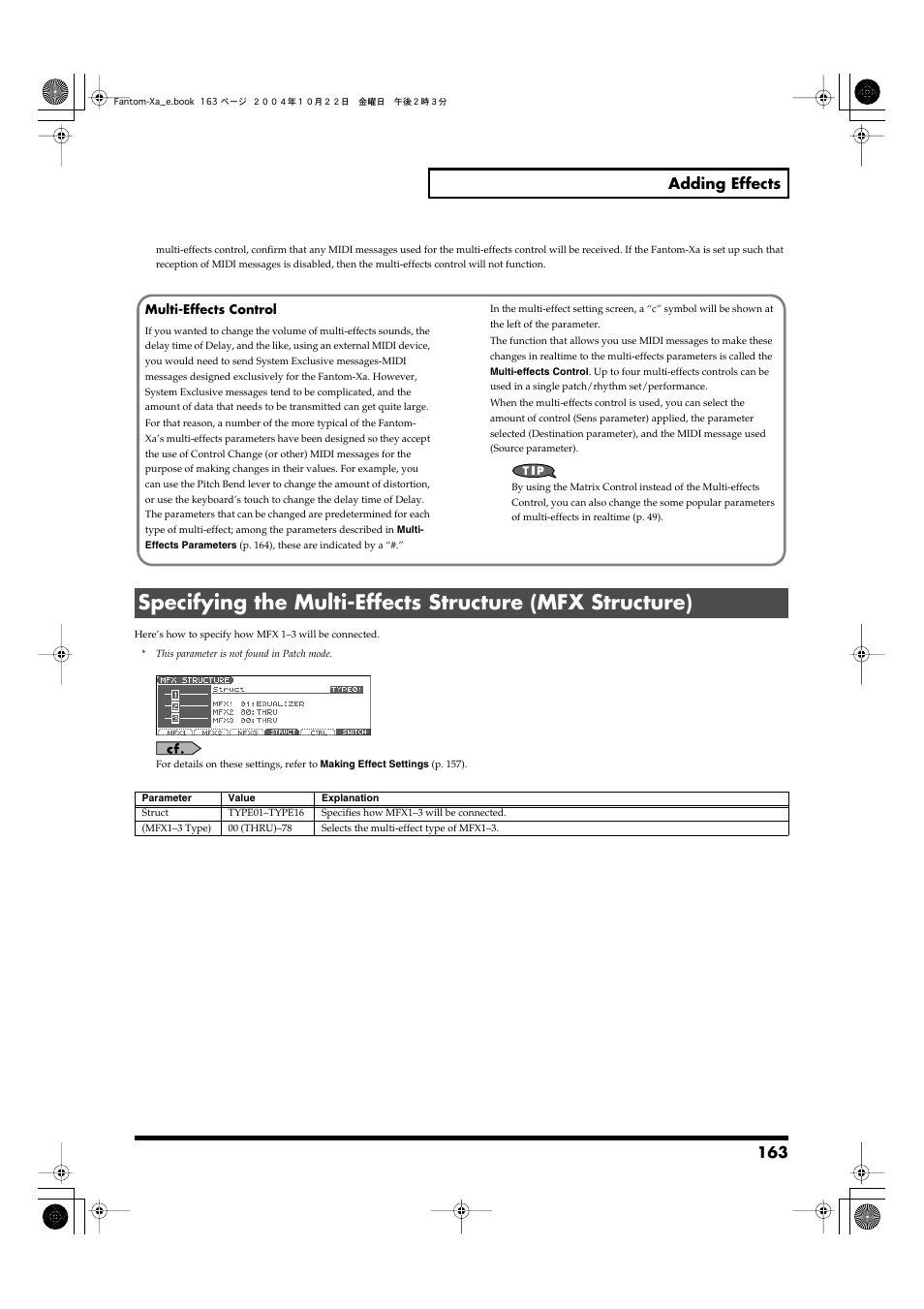 163 adding effects | Roland Fantom-Xa User Manual | Page 163 / 264